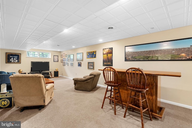 1597 Woodfield Dr, Bethlehem, PA 18015 - living room with a bar, carpet flooring, baseboards, and recessed lighting
