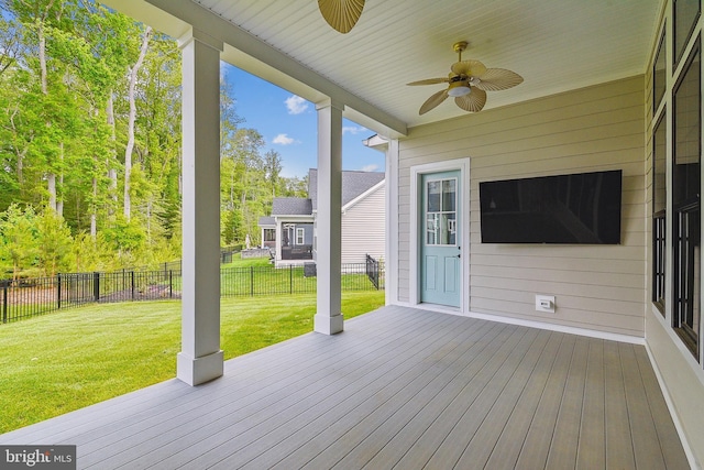 24153 Heartleaf Rd, Frankford, DE 19945 - wooden deck featuring a ceiling fan