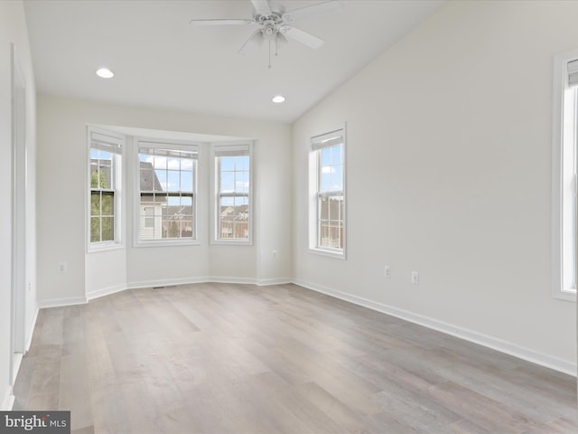 43167 Loudoun Reserve Dr, Ashburn, VA 20148 - unfurnished room with ceiling fan, light wood-type flooring, lofted ceiling, recessed lighting, and baseboards
