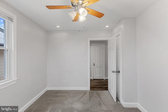 2802 Bruce Pl SE, Washington, DC 20020 - empty room with ceiling fan, baseboards, carpet floors, and recessed lighting