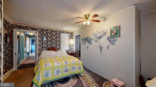5403 Willow Grove Rd, Camden Wyoming, DE 19934 - bedroom featuring a textured ceiling, ceiling fan, a closet, and wallpapered walls