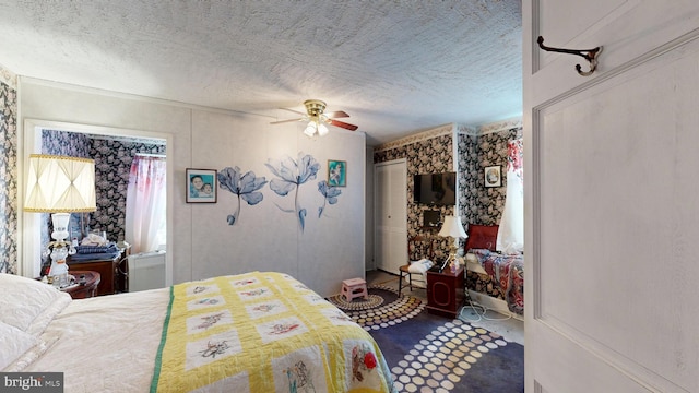 5403 Willow Grove Rd, Camden Wyoming, DE 19934 - bedroom with a textured ceiling, ceiling fan, and wallpapered walls
