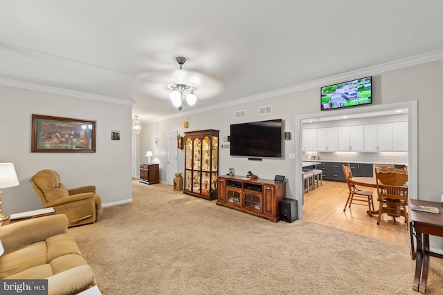 1419 Ramseur Ln, Winchester, VA 22601 - living room with ornamental molding, light carpet, and baseboards