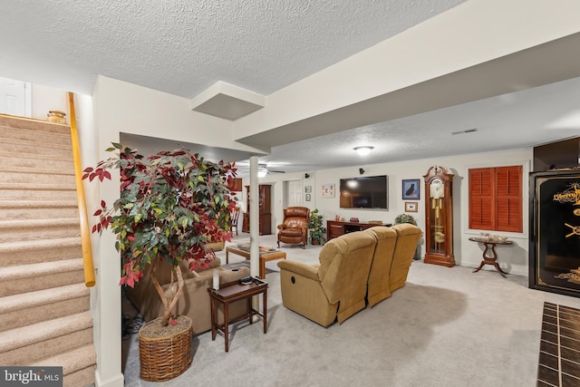 1419 Ramseur Ln, Winchester, VA 22601 - living area with stairs, a textured ceiling, and carpet