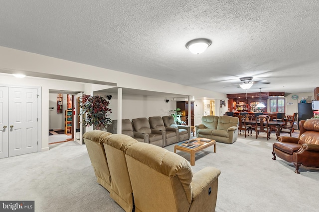 1419 Ramseur Ln, Winchester, VA 22601 - living area featuring light colored carpet, a ceiling fan, and a textured ceiling