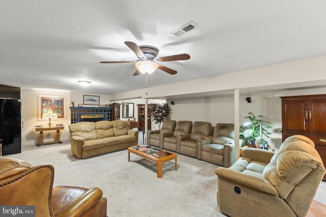 1419 Ramseur Ln, Winchester, VA 22601 - living area with ceiling fan, light colored carpet, and a fireplace