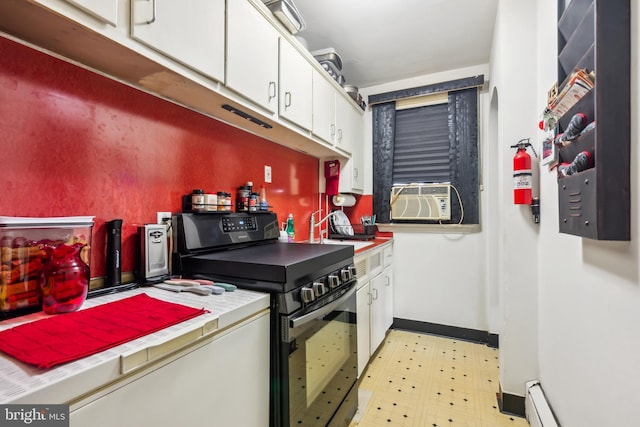 232 Columbia Ave, Trenton, NJ 08618 - kitchen featuring black / electric stove, white cabinetry, cooling unit, a sink, and tile countertops