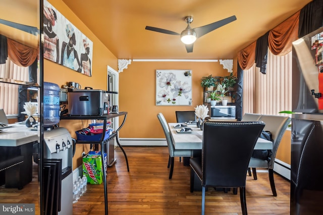 232 Columbia Ave, Trenton, NJ 08618 - dining room featuring a ceiling fan, a baseboard radiator, hardwood / wood-style floors, and a desk