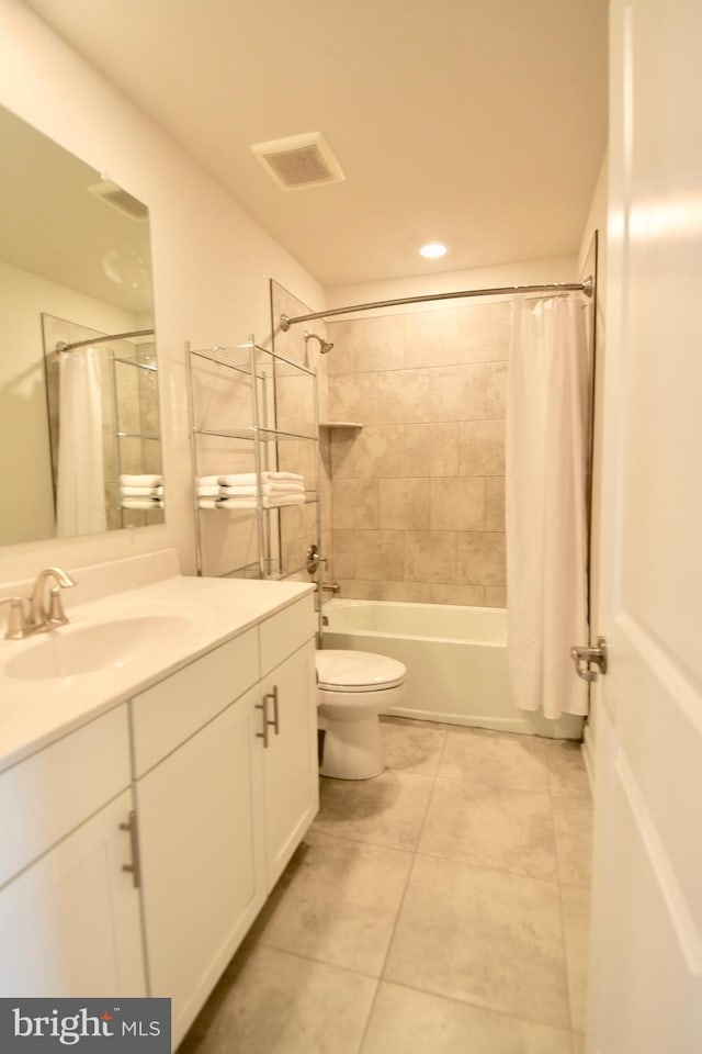 35258 Wright Way, Millsboro, DE 19966 - bathroom with vanity, toilet, shower / bathtub combination with curtain, recessed lighting, and tile patterned floors