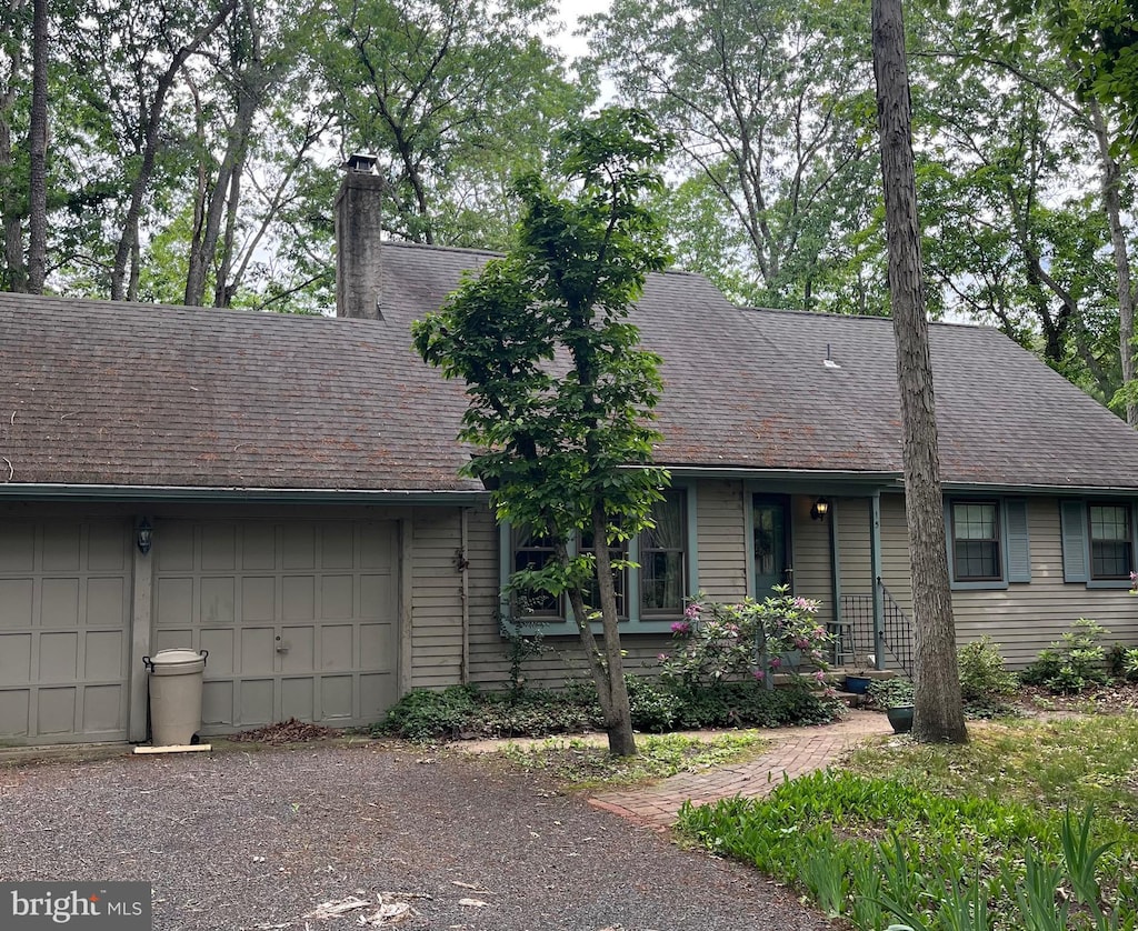 15 Wicklow Dr, Tabernacle, NJ 08088 - ranch-style house featuring a chimney, a garage, and roof with shingles
