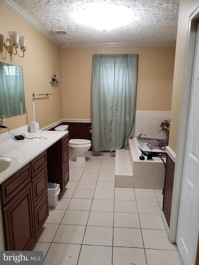4010 Conowingo Rd, Darlington, MD 21034 - full bathroom with vanity, toilet, a garden tub, tile patterned flooring, and ornamental molding