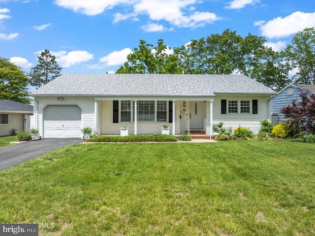 605 Oak Ter, Point Pleasant Boro, NJ 08742 - ranch-style home featuring a garage, asphalt driveway, a front lawn, and a shingled roof