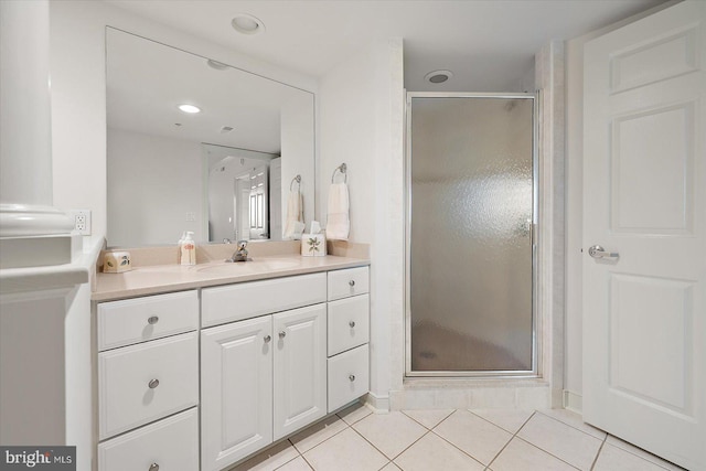 5901 Atlantic Ave Unit 411, Ocean City, MD 21842 - full bath with vanity, tile patterned flooring, a stall shower, and recessed lighting