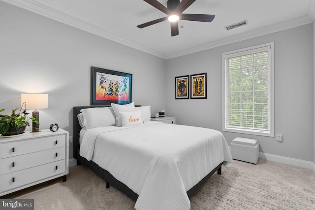 8820 Shining Oceans Way Unit 407, Columbia, MD 21045 - bedroom with light carpet, crown molding, and ceiling fan