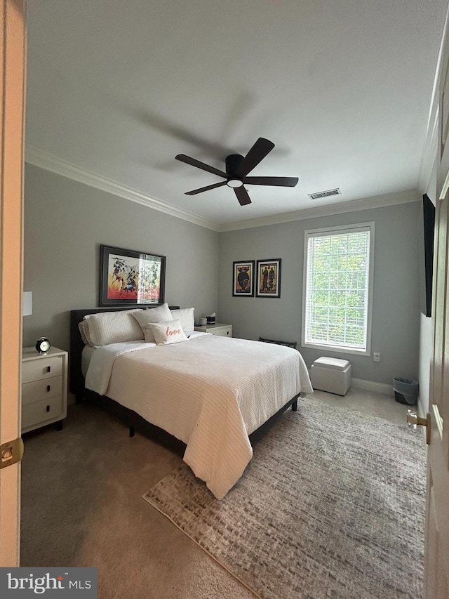 8820 Shining Oceans Way Unit 407, Columbia, MD 21045 - bedroom featuring carpet flooring, ornamental molding, and ceiling fan