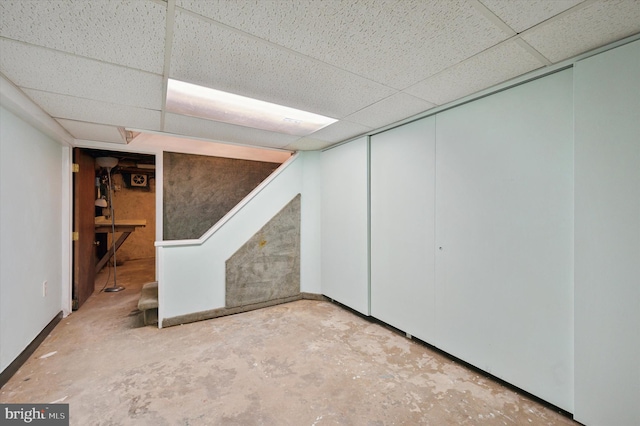 913 Tasker St, Philadelphia, PA 19148 - finished below grade area featuring a drop ceiling and stairway