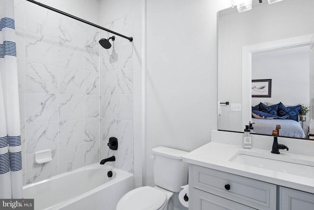 18234 Highwood Dr, Rehoboth Beach, DE 19971 - ensuite bathroom featuring vanity, shower / bathtub combination with curtain, and toilet