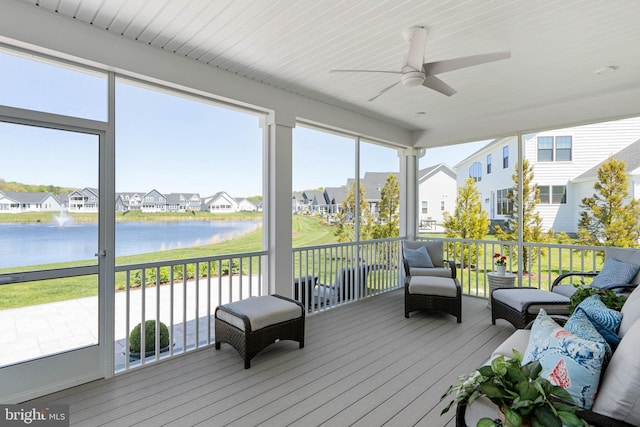 18234 Highwood Dr, Rehoboth Beach, DE 19971 - sunroom / solarium with a residential view, ceiling fan, and healthy amount of natural light