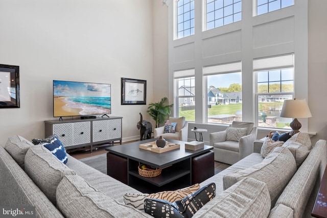 18234 Highwood Dr, Rehoboth Beach, DE 19971 - living area with a high ceiling and dark wood-type flooring