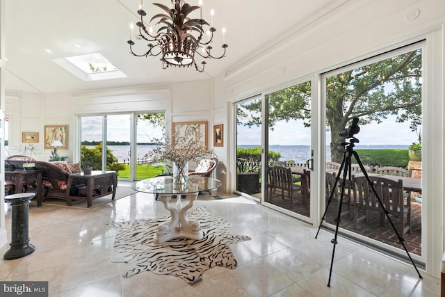 9791 Pintail Pl, Saint Michaels, MD 21663 - sunroom featuring a skylight, healthy amount of natural light, and a water view