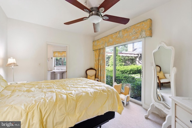 9791 Pintail Pl, Saint Michaels, MD 21663 - bedroom featuring light colored carpet, access to outside, and ceiling fan