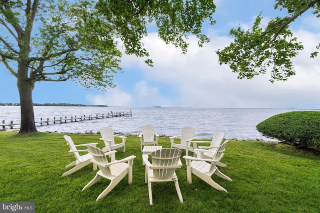 9791 Pintail Pl, Saint Michaels, MD 21663 - view of green lawn with a water view and a boat dock