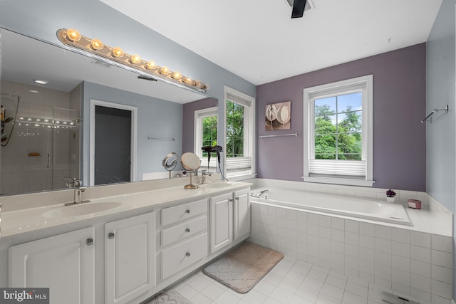 4000 Timber Oak Trl, Fairfax, VA 22033 - full bath featuring a bath, double vanity, tile patterned floors, and a shower stall