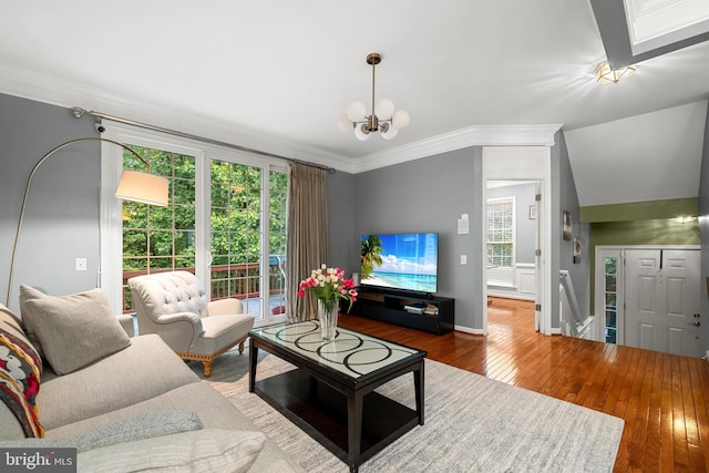 4000 Timber Oak Trl, Fairfax, VA 22033 - living area featuring hardwood / wood-style flooring, crown molding, a chandelier, plenty of natural light, and baseboards
