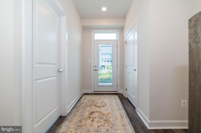13039 Hattontown Sq, Herndon, VA 20171 - doorway featuring dark wood finished floors, baseboards, and recessed lighting