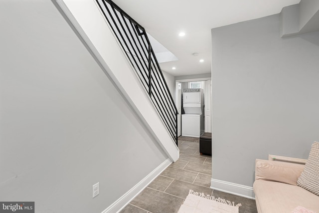 2117 Latona St, Philadelphia, PA 19146 - hall featuring stairway, baseboards, recessed lighting, and tile patterned floors