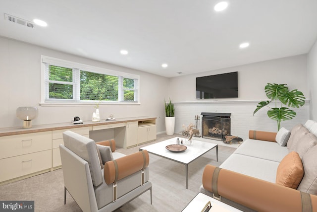 1515 Ainsley Rd, Silver Spring, MD 20904 - living area with recessed lighting and a brick fireplace