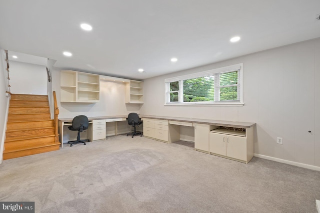 1515 Ainsley Rd, Silver Spring, MD 20904 - office area with built in study area, light carpet, recessed lighting, and baseboards
