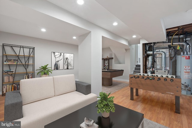 1515 Ainsley Rd, Silver Spring, MD 20904 - playroom featuring wood finished floors, gas water heater, recessed lighting, baseboards, and billiards table