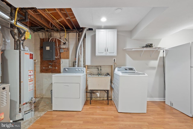 1515 Ainsley Rd, Silver Spring, MD 20904 - washroom featuring washer and dryer, electric panel, water heater, and light wood finished floors