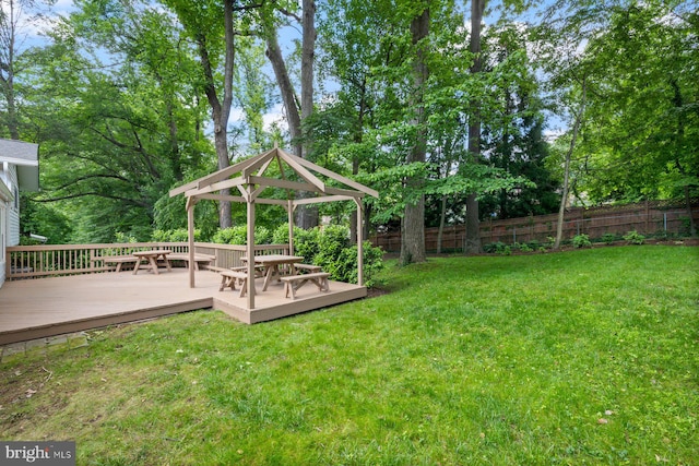 1515 Ainsley Rd, Silver Spring, MD 20904 - view of yard featuring a gazebo, a wooden deck, and view of wooded area