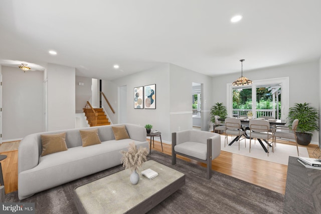 1515 Ainsley Rd, Silver Spring, MD 20904 - living room featuring wood finished floors, recessed lighting, stairway, and baseboards