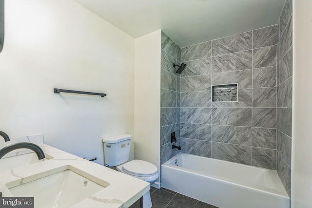 13029 Clarion Rd, Fort Washington, MD 20744 - full bath featuring toilet, double vanity, tile patterned flooring, and tub / shower combination