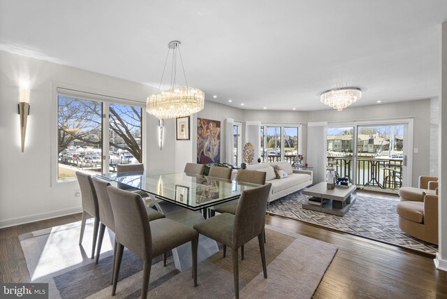 2186 Chesapeake Harbour Dr E, Annapolis, MD 21403 - dining area featuring a chandelier, healthy amount of natural light, wood finished floors, and recessed lighting
