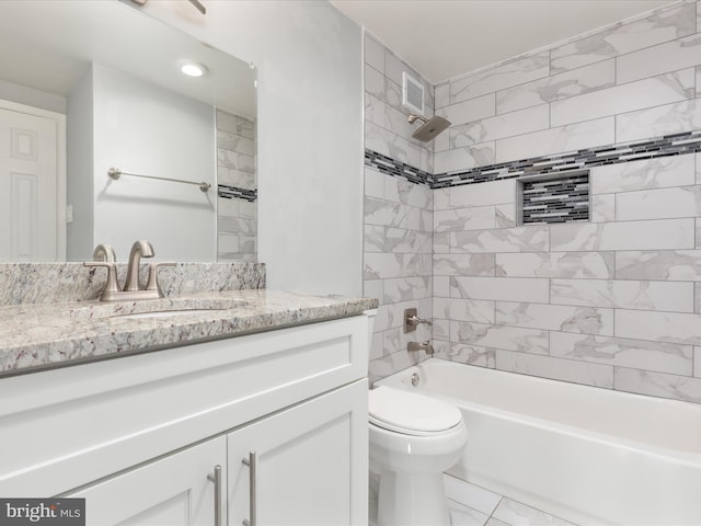 4141 N Henderson Rd N Unit 809, Arlington, VA 22203 - bathroom with vanity,  shower combination, marble look tile flooring, toilet, and recessed lighting