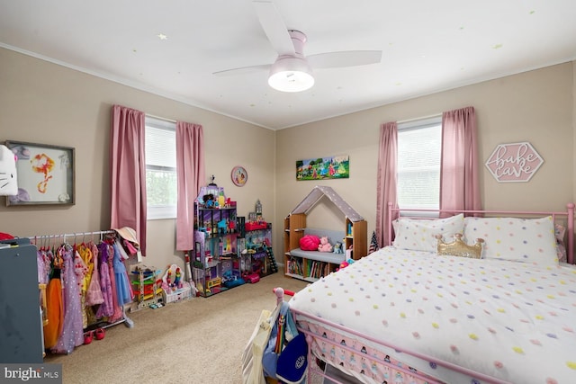 35 Holly Corner Rd, Fredericksburg, VA 22406 - carpeted bedroom with a ceiling fan and crown molding