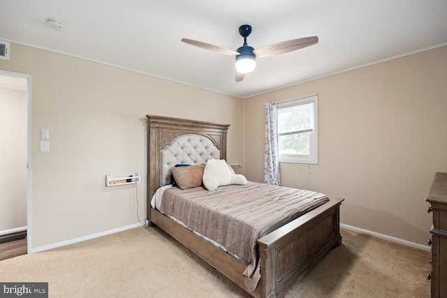35 Holly Corner Rd, Fredericksburg, VA 22406 - bedroom featuring baseboards, light colored carpet, ornamental molding, and ceiling fan