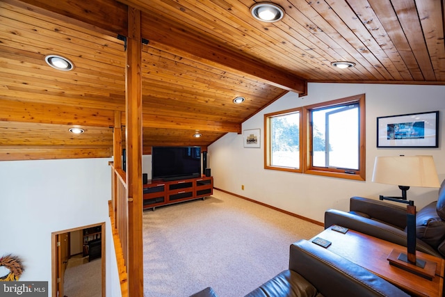 105 Fern Creek Ln, Martinsburg, WV 25404 - carpeted living room featuring wood ceiling, recessed lighting, and baseboards