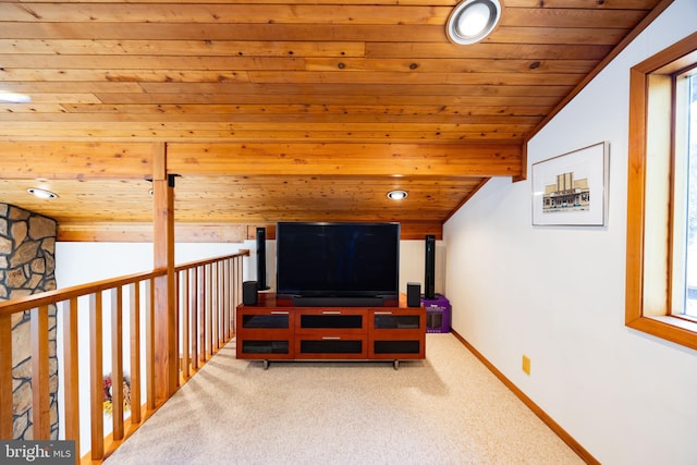 105 Fern Creek Ln, Martinsburg, WV 25404 - living area with wood ceiling, carpet flooring, baseboards, and lofted ceiling