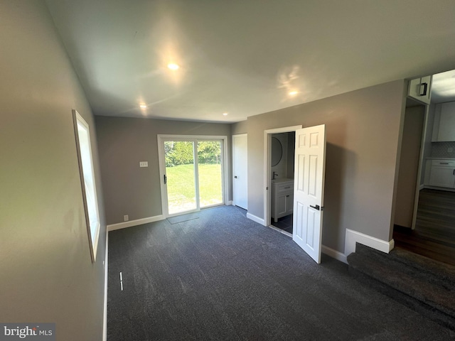 1537 W High St, Haddon Heights, NJ 08035 - unfurnished bedroom with access to outside, baseboards, dark colored carpet, and recessed lighting