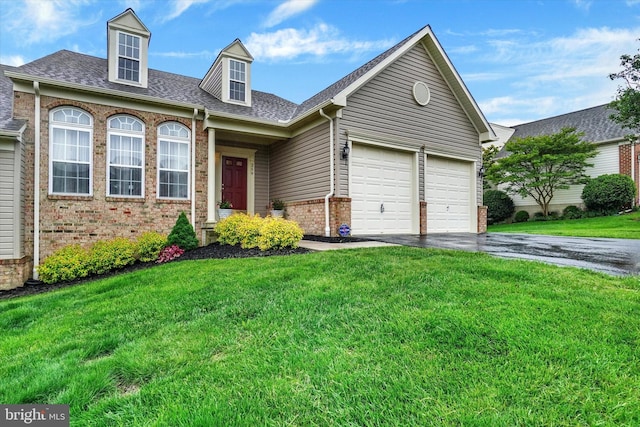 259 Prospect Cir Unit 8, Shrewsbury, PA 17361 - view of front facade featuring brick siding, driveway, a garage, a front yard, and roof with shingles