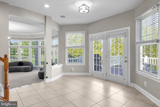 12801 Willow Marsh Ln, Bowie, MD 20720 - doorway featuring tile patterned floors, baseboards, crown molding, and recessed lighting