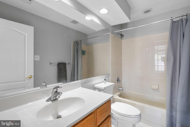 12801 Willow Marsh Ln, Bowie, MD 20720 - bathroom with shower / bath combo with shower curtain, vanity, toilet, and recessed lighting