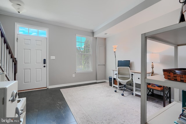 888 S Macon St, Baltimore, MD 21224 - foyer with ornamental molding, baseboards, and stairway