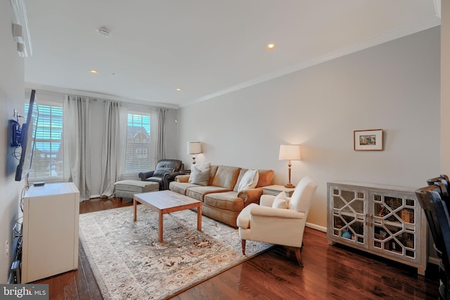 888 S Macon St, Baltimore, MD 21224 - living room featuring crown molding, wood finished floors, and recessed lighting