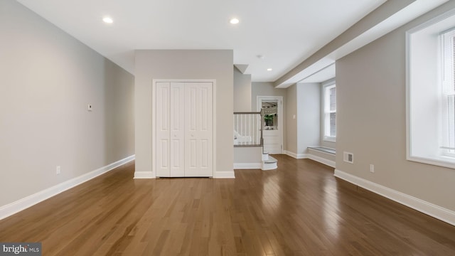 7804 Ardleigh St, Philadelphia, PA 19118 - unfurnished living room with wood finished floors, baseboards, and recessed lighting